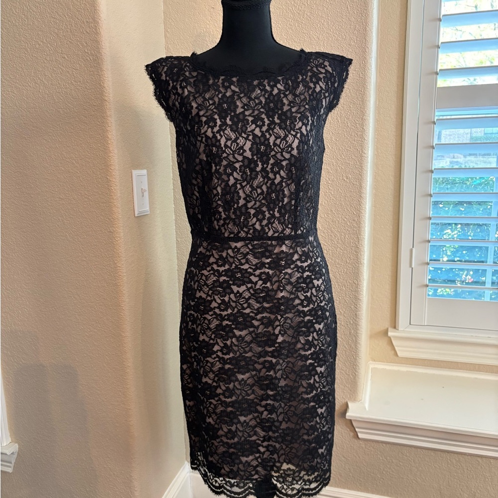 LOFT Black Lace Dress with removable belt